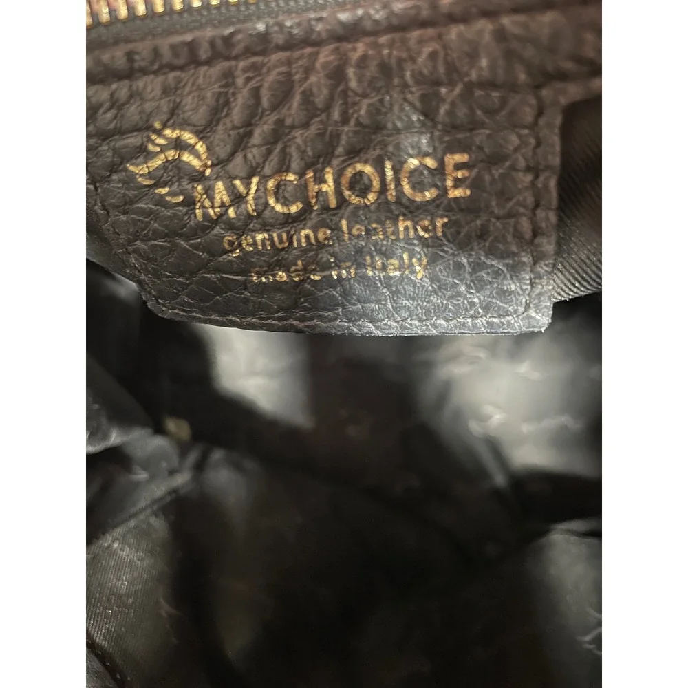 My Choice Black Pebbled Leather Tote Bag Made‎ in Italy Gold Hardware Handbag